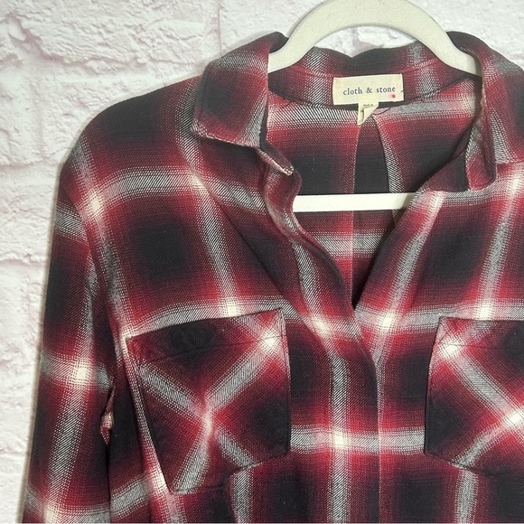 Cloth & Stone Red Plaid Button Down Long Sleeve Shirt - Picture 6 of 13